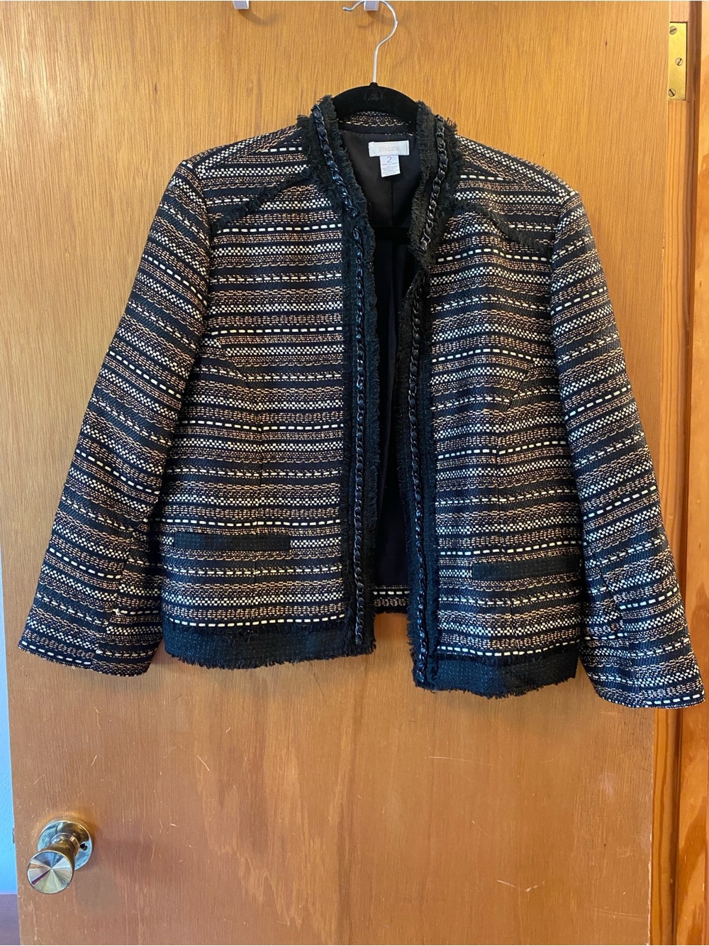 Chico's Black & Gold Tweed Cropped Jacket - Picture 1 of 3